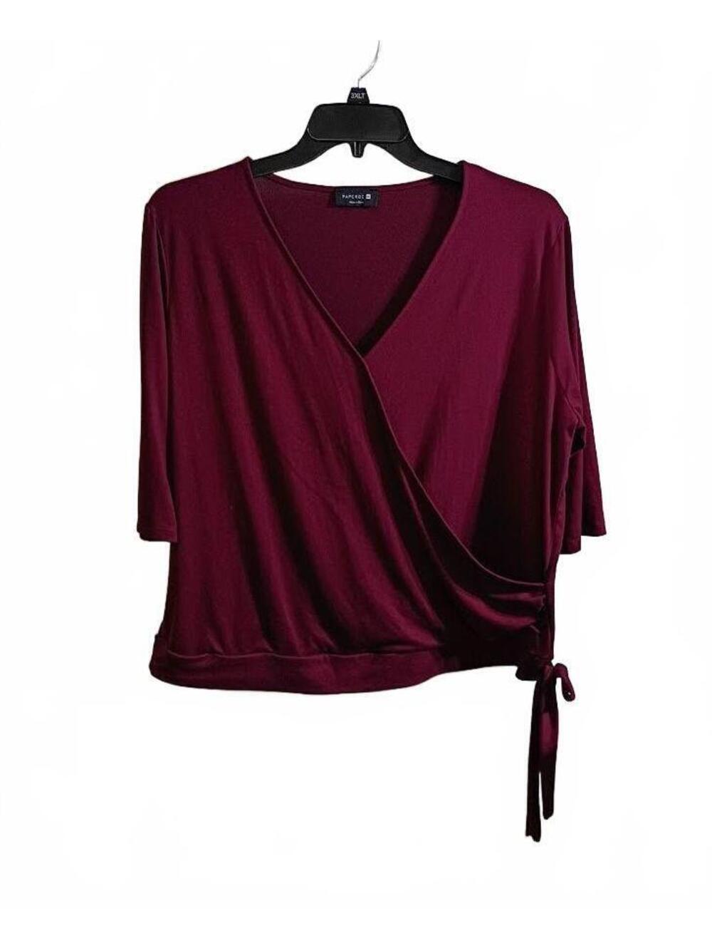 Paperoc Burgundy Wrap Top with Side Tie Size 2XL